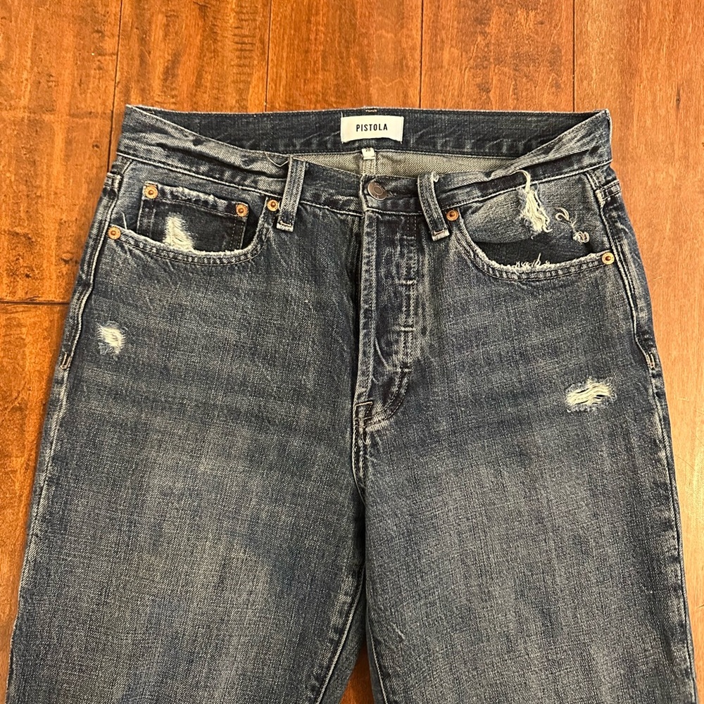 Pistola High Rise Straight Leg Cropped Raw Hem Jeans Sz 28 - Picture 2 of 12